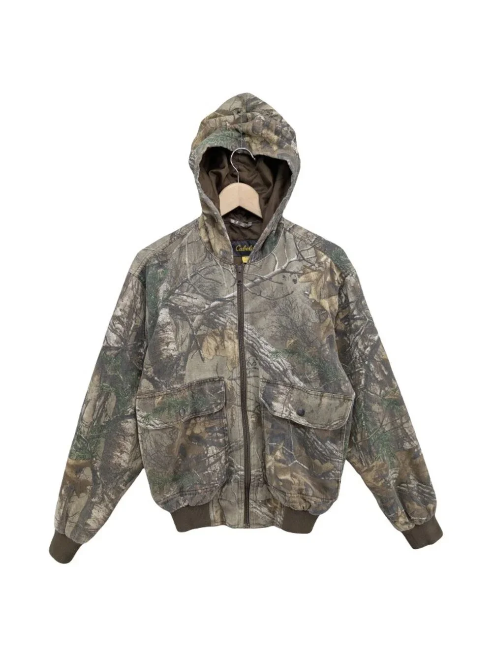 Cabelas Realtree Xtra Camo Jacket Boys Green Hooded Hunting Full Zip Size S